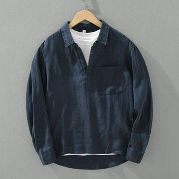 Linen Relaxed Fit Kurta Shirt - Blue