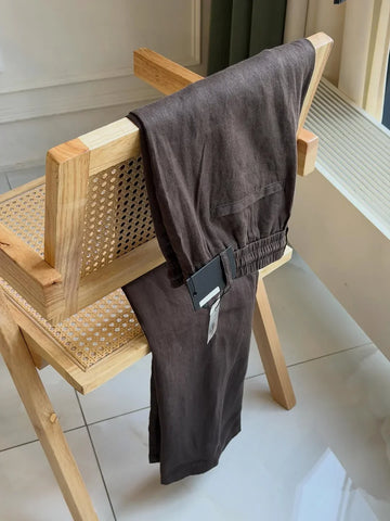 Loose Linen Straight Fit Pant Brown