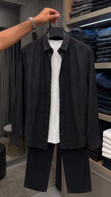 French Edition Signature Linen Top & Bottom Set - Black