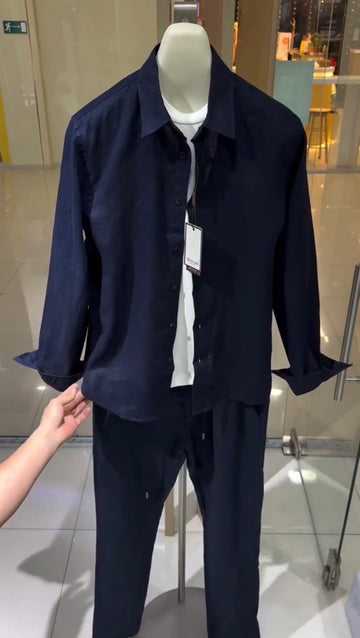 Linen Top & Bottom Set Blue