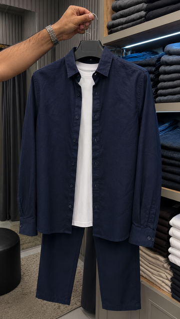 French Edition Signature Linen Top & Bottom Set - Blue