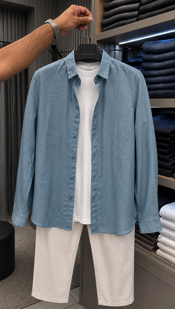French Edition Signature Linen Top & Bottom Set - Blue & White