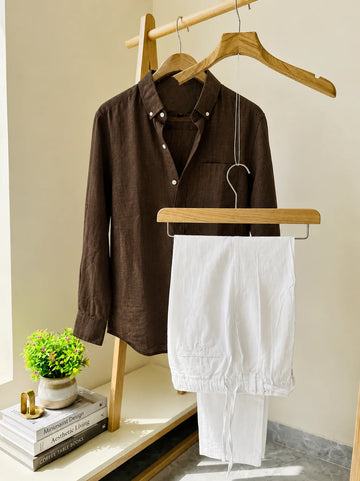 The Luxury Linen Essential Pair Brown & White