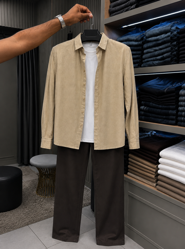 French Edition Signature Linen Top & Bottom Set - Khaki & Brown