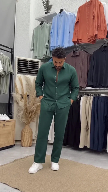 Linen Luxury Top & Bottom Set  Green