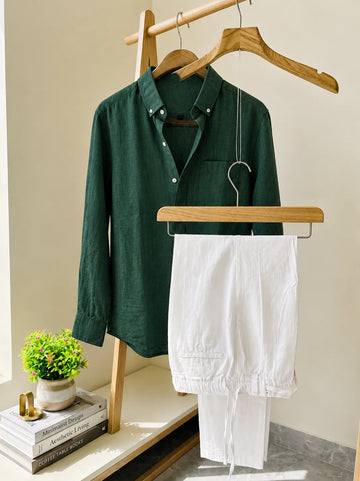 The Luxury Linen Essential Pair Green & White