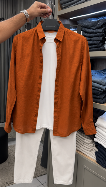 French Edition Signature Linen Top & Bottom Set - Orange & White