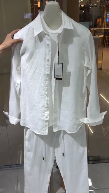 Linen Top & Bottom Set White