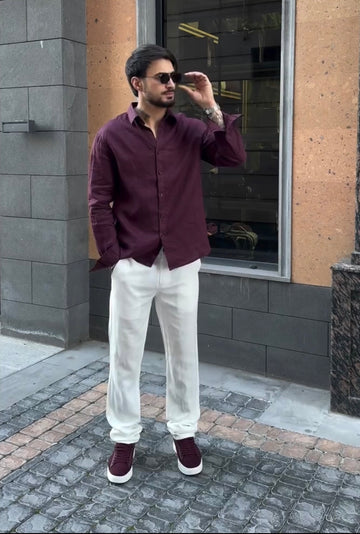 Men’s Relaxed Top & Bottom Set Of Linen