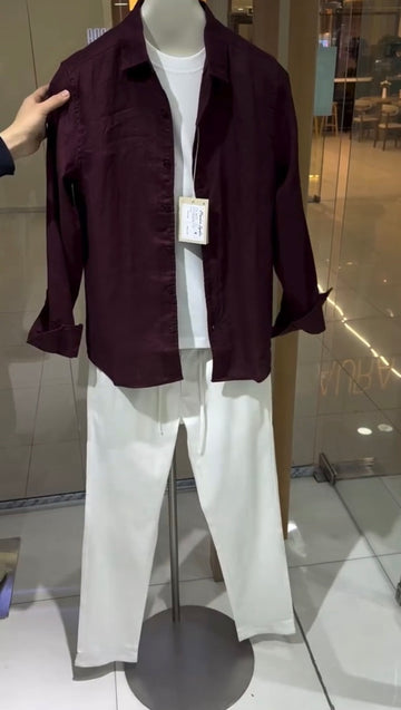 Linen Top & Bottom Set Wine & White